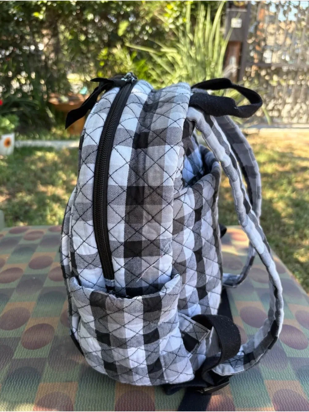 Vera Bradley Black and White Quilted Plaid Mini Backpack